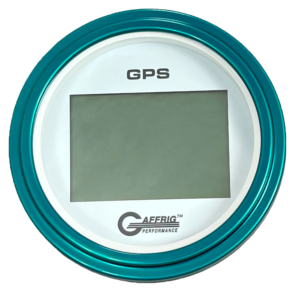 GAFFRIG 3 3/8 INCH DIGITAL GPS GAUGE 999 MPH KIT WHITE / STEP RIM / TEAL