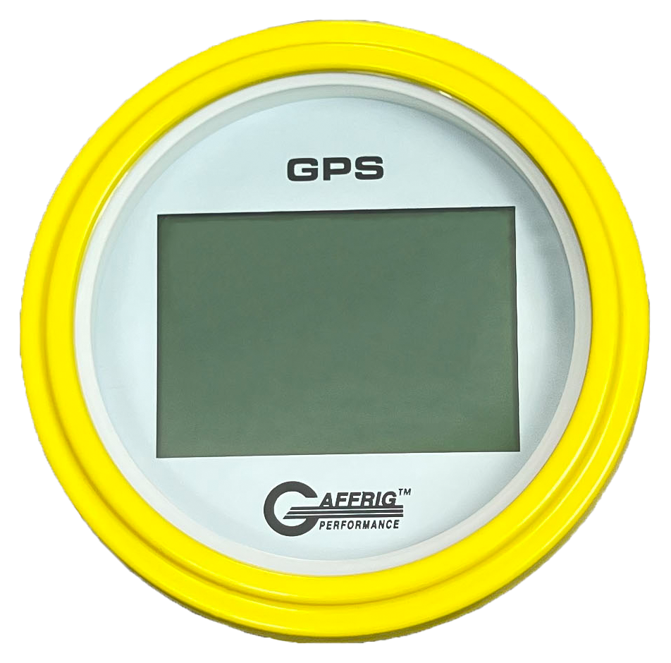 GAFFRIG 3 3/8 INCH DIGITAL GPS GAUGE 999 MPH KIT WHITE / STEP RIM / YELLOW