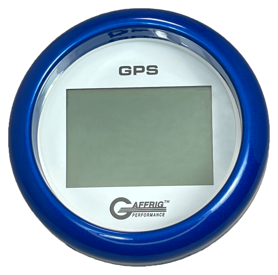 GAFFRIG 3 3/8 INCH DIGITAL GPS GAUGE 999 MPH KIT WHITE / FAT RIM / BLUE