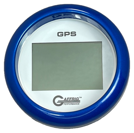 GAFFRIG 3 3/8 INCH DIGITAL GPS GAUGE 999 MPH KIT WHITE / FAT RIM / BLUE