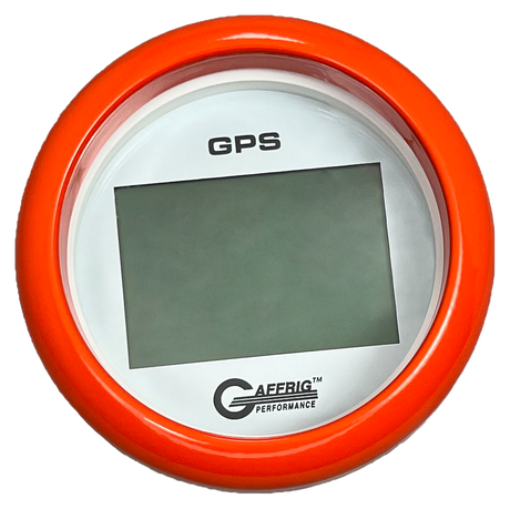 GAFFRIG 3 3/8 INCH DIGITAL GPS GAUGE 999 MPH KIT WHITE / FAT RIM / ORANGE