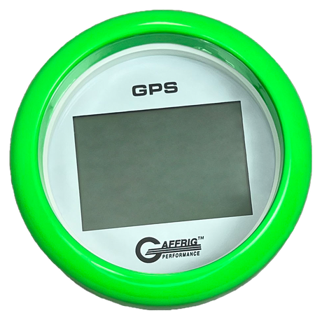 GAFFRIG 3 3/8 INCH DIGITAL GPS GAUGE 999 MPH KIT WHITE / FAT RIM / LIME GREEN