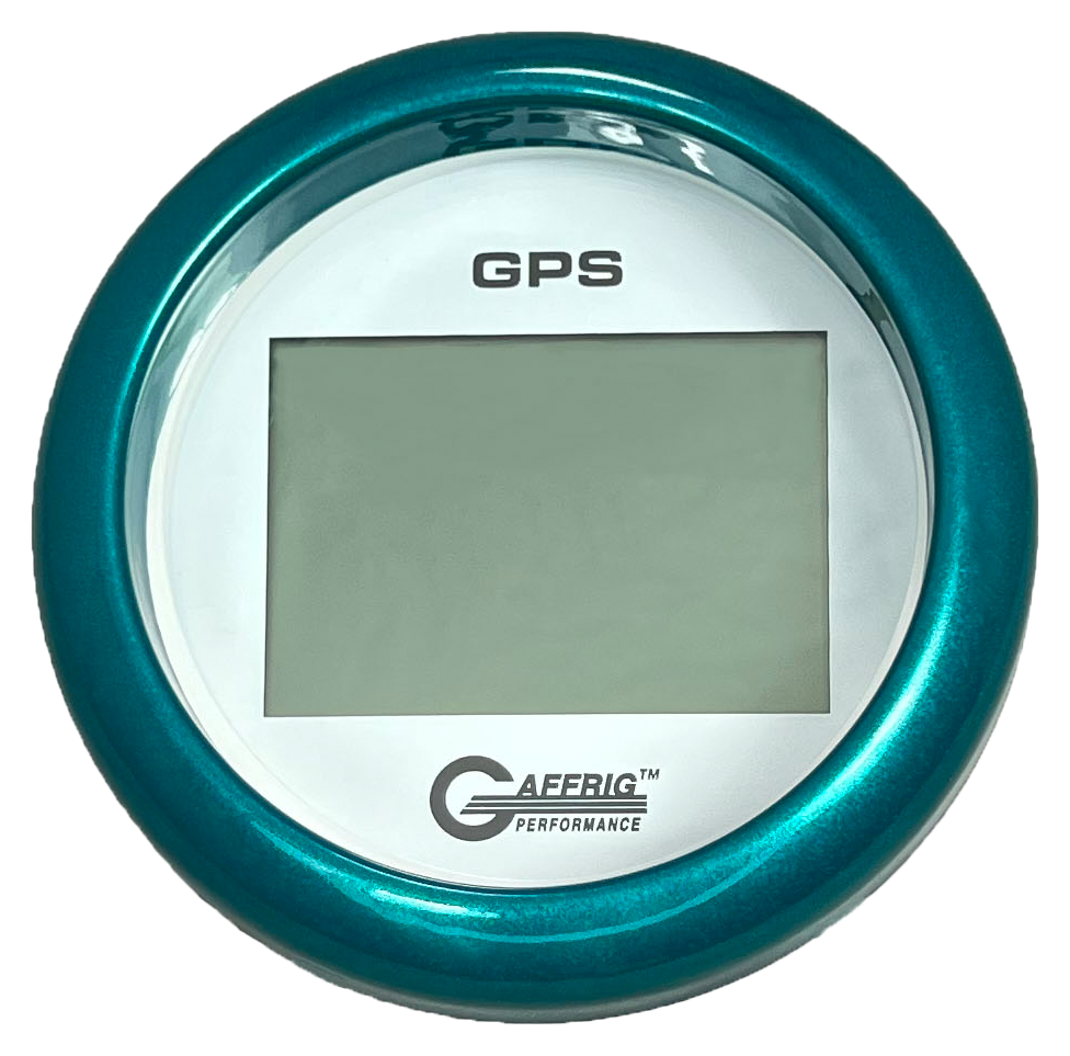 GAFFRIG 3 3/8 INCH DIGITAL GPS GAUGE 999 MPH KIT WHITE / FAT RIM / TEAL