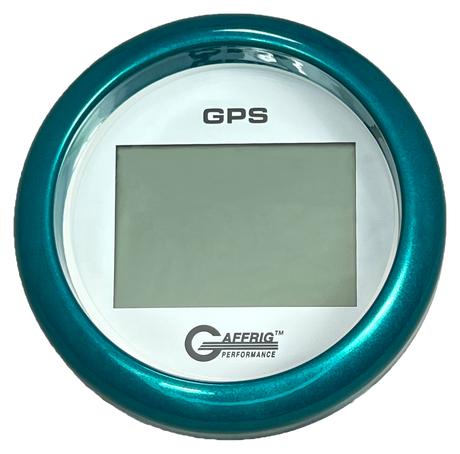 GAFFRIG 3 3/8 INCH DIGITAL GPS GAUGE 999 MPH KIT WHITE / FAT RIM / TEAL