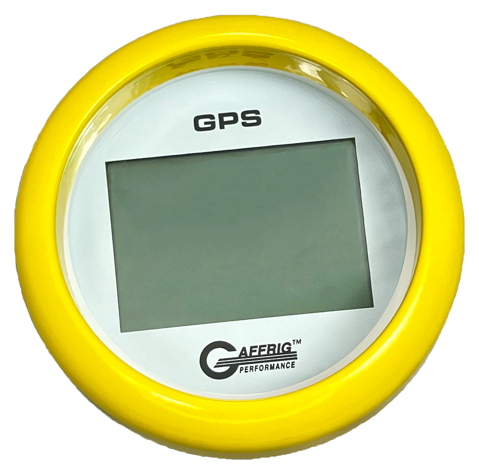 GAFFRIG 3 3/8 INCH DIGITAL GPS GAUGE 999 MPH KIT WHITE / FAT RIM / YELLOW