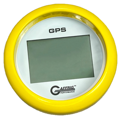 GAFFRIG 3 3/8 INCH DIGITAL GPS GAUGE 999 MPH KIT WHITE / FAT RIM / YELLOW