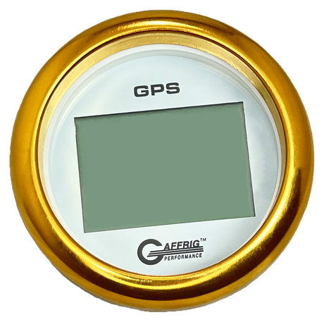 GAFFRIG 3 3/8 INCH DIGITAL GPS GAUGE 999 MPH KIT WHITE / FAT RIM / GOLD