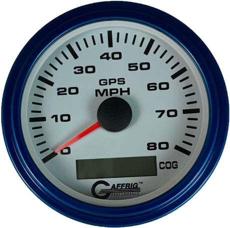 GAFFRIG 3 3/8 INCH GPS SPEEDOMETER KIT - WHITE STEP RIM (008) / BLUE / 80 MPH