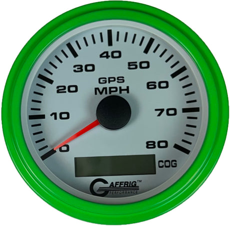 GAFFRIG 3 3/8 INCH GPS SPEEDOMETER KIT - WHITE STEP RIM (008) / LIME GREEN / 80 MPH