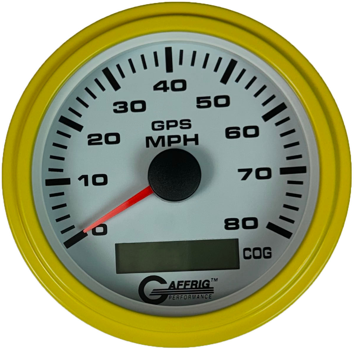 GAFFRIG 3 3/8 INCH GPS SPEEDOMETER KIT - WHITE STEP RIM (008) / YELLOW / 80 MPH