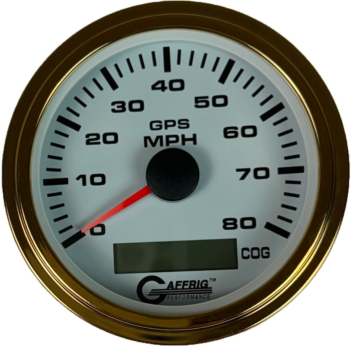 GAFFRIG 3 3/8 INCH GPS SPEEDOMETER KIT - WHITE STEP RIM (008) / GOLD / 80 MPH