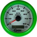 GAFFRIG 3 3/8 INCH GPS SPEEDOMETER KIT - WHITE FAT RIM (338) / LIME GREEN / 80 MPH