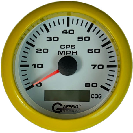 GAFFRIG 3 3/8 INCH GPS SPEEDOMETER KIT - WHITE FAT RIM (338) / YELLOW / 80 MPH