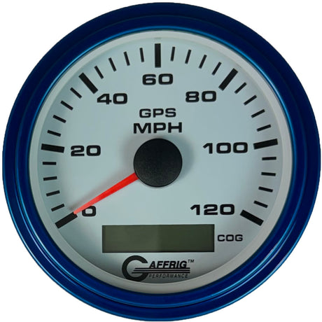 GAFFRIG 3 3/8 INCH GPS SPEEDOMETER KIT - WHITE STEP RIM (008) / BLUE / 120 MPH