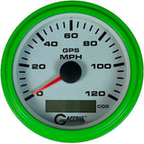 GAFFRIG 3 3/8 INCH GPS SPEEDOMETER KIT - WHITE STEP RIM (008) / LIME GREEN / 120 MPH