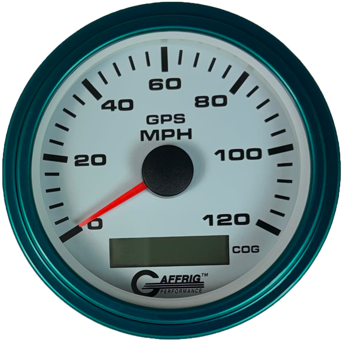 GAFFRIG 3 3/8 INCH GPS SPEEDOMETER KIT - WHITE STEP RIM (008) / TEAL / 120 MPH