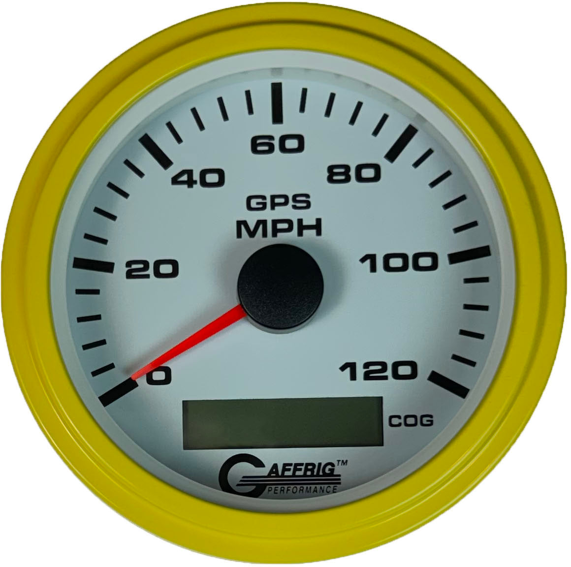 GAFFRIG 3 3/8 INCH GPS SPEEDOMETER KIT - WHITE STEP RIM (008) / YELLOW / 120 MPH