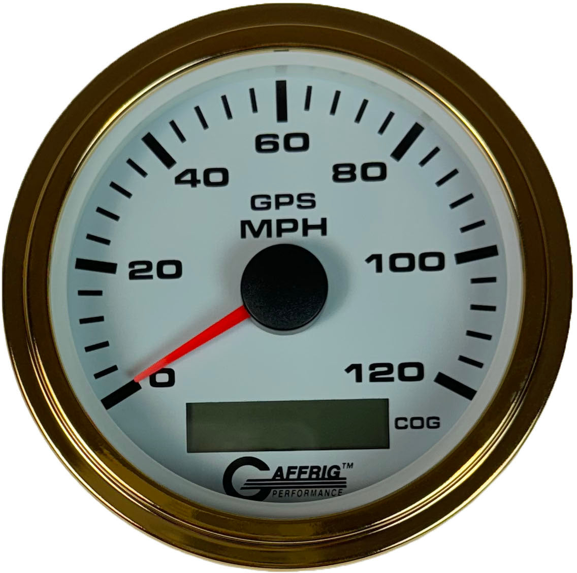 GAFFRIG 3 3/8 INCH GPS SPEEDOMETER KIT - WHITE STEP RIM (008) / GOLD / 120 MPH