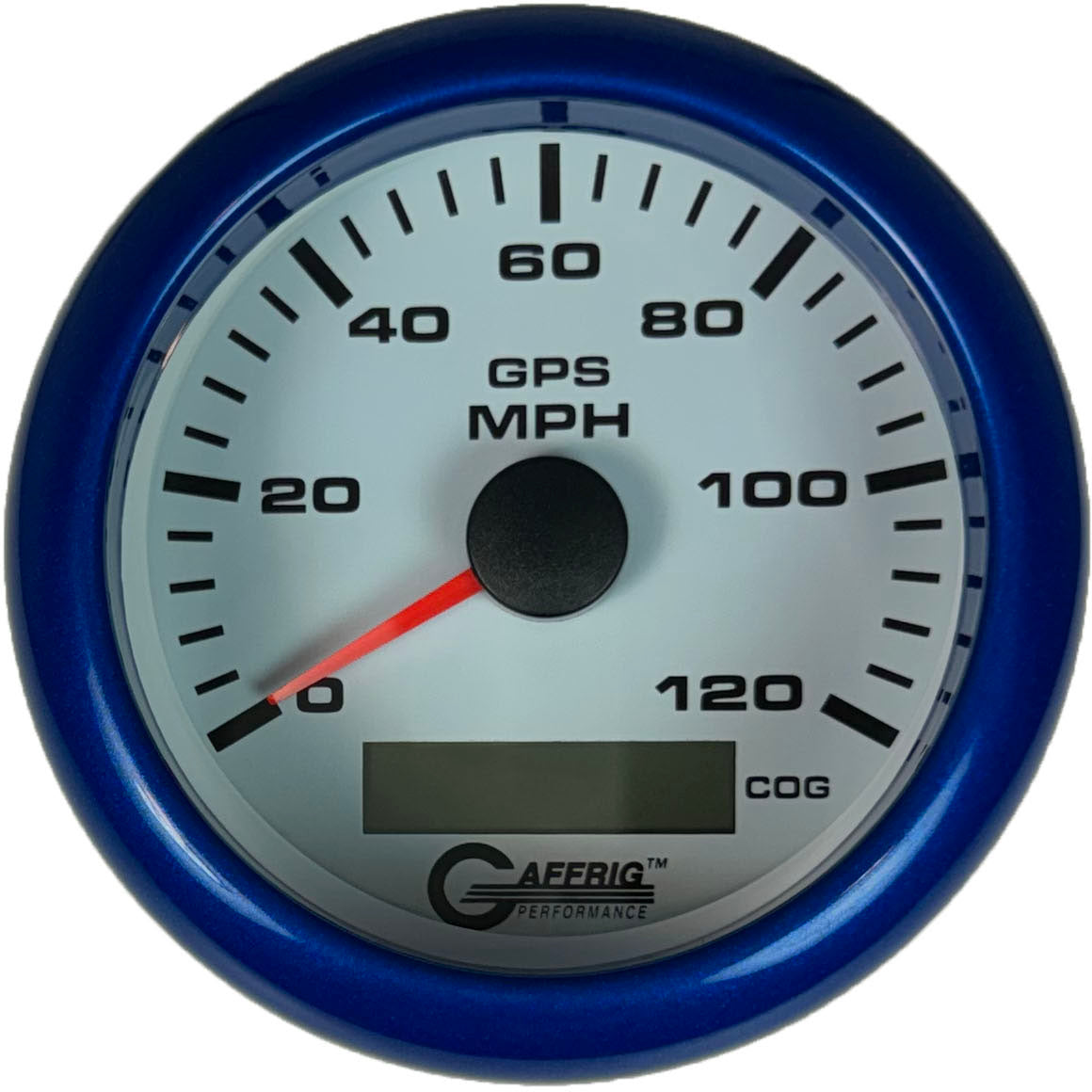 GAFFRIG 3 3/8 INCH GPS SPEEDOMETER KIT - WHITE FAT RIM (338) / BLUE / 120 MPH