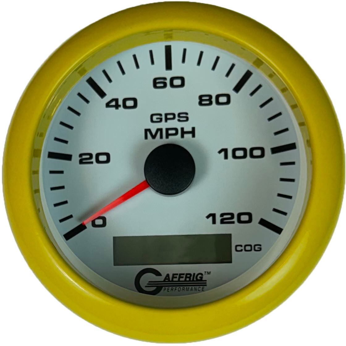 GAFFRIG 3 3/8 INCH GPS SPEEDOMETER KIT - WHITE FAT RIM (338) / YELLOW / 120 MPH