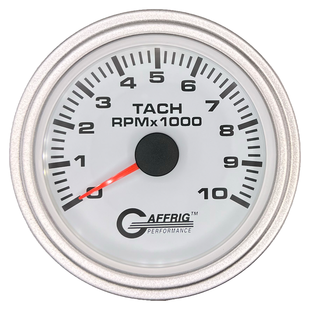 GAFFRIG 3 3/8 INCH TACHOMETER GAUGE 6000, 8000 & 10000 RPM WHITE 10000 / STEP RIM (008) / PLATINUM