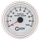 GAFFRIG 3 3/8 INCH TACHOMETER GAUGE 6000, 8000 & 10000 RPM WHITE 10000 / STEP RIM (008) / PLATINUM