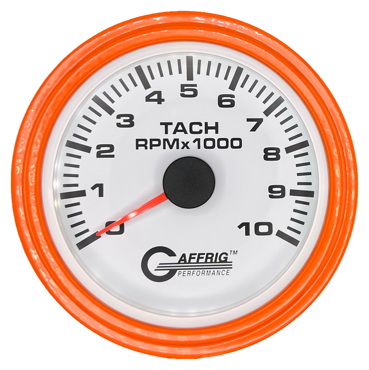 GAFFRIG 3 3/8 INCH TACHOMETER GAUGE 6000, 8000 & 10000 RPM WHITE 10000 / STEP RIM (008) / ORANGE