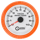 GAFFRIG 3 3/8 INCH TACHOMETER GAUGE 6000, 8000 & 10000 RPM WHITE 10000 / STEP RIM (008) / ORANGE