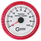 GAFFRIG 3 3/8 INCH TACHOMETER GAUGE 6000, 8000 & 10000 RPM WHITE 10000 / STEP RIM (008) / RED