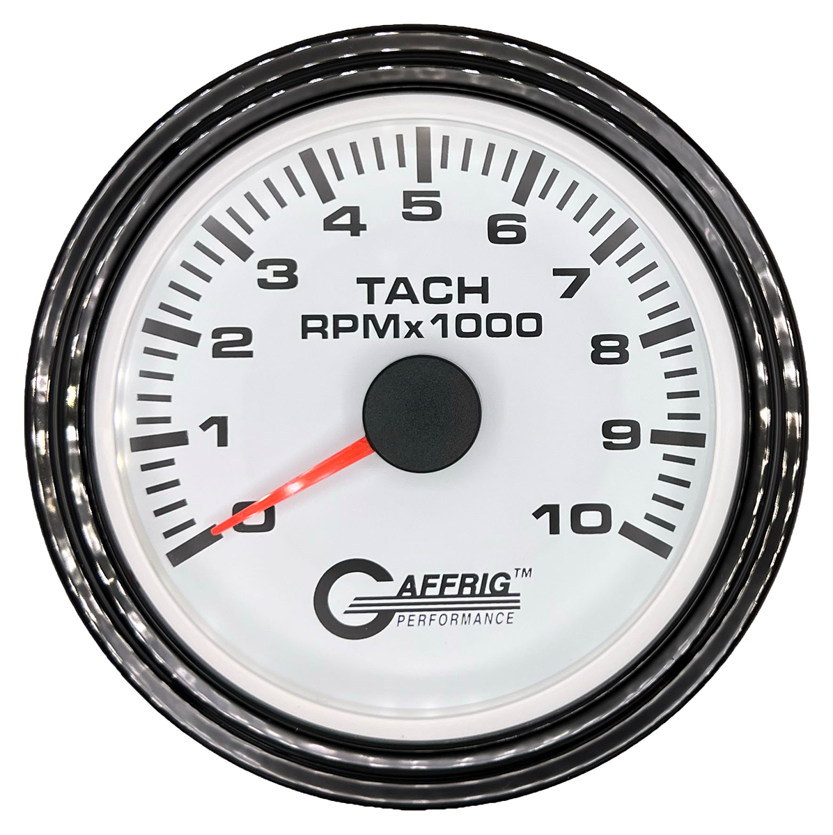 GAFFRIG 3 3/8 INCH TACHOMETER GAUGE 6000, 8000 & 10000 RPM WHITE 10000 / STEP RIM (008) / BLACK