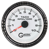 GAFFRIG 3 3/8 INCH TACHOMETER GAUGE 6000, 8000 & 10000 RPM WHITE 10000 / STEP RIM (008) / BLACK