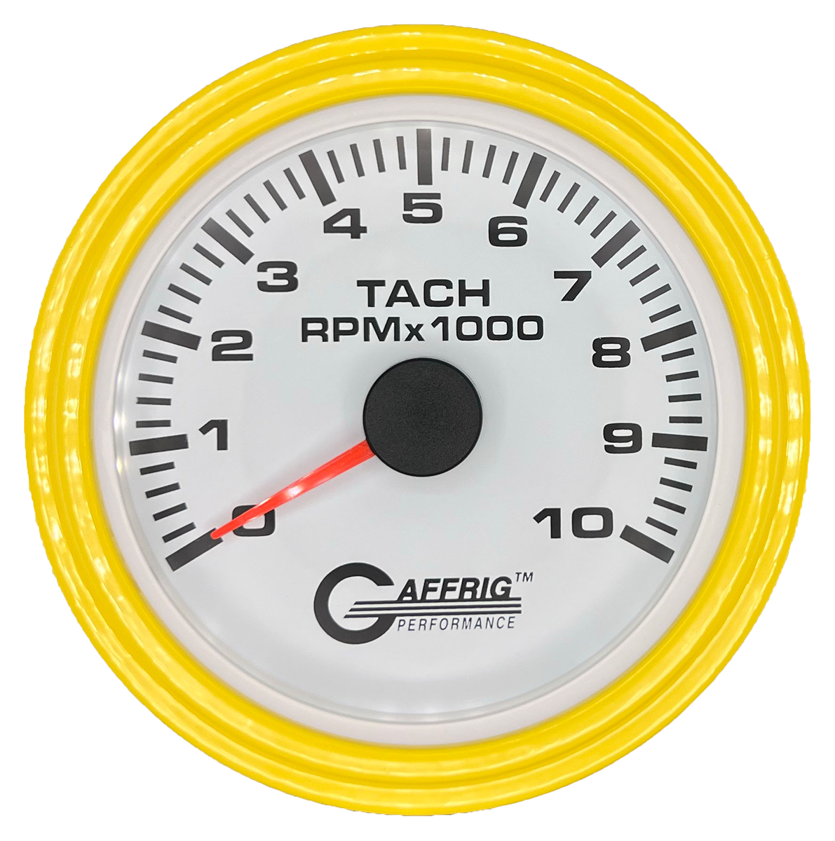 GAFFRIG 3 3/8 INCH TACHOMETER GAUGE 6000, 8000 & 10000 RPM WHITE 10000 / STEP RIM (008) / YELLOW