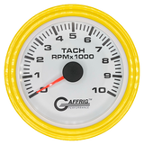 GAFFRIG 3 3/8 INCH TACHOMETER GAUGE 6000, 8000 & 10000 RPM WHITE 10000 / STEP RIM (008) / YELLOW