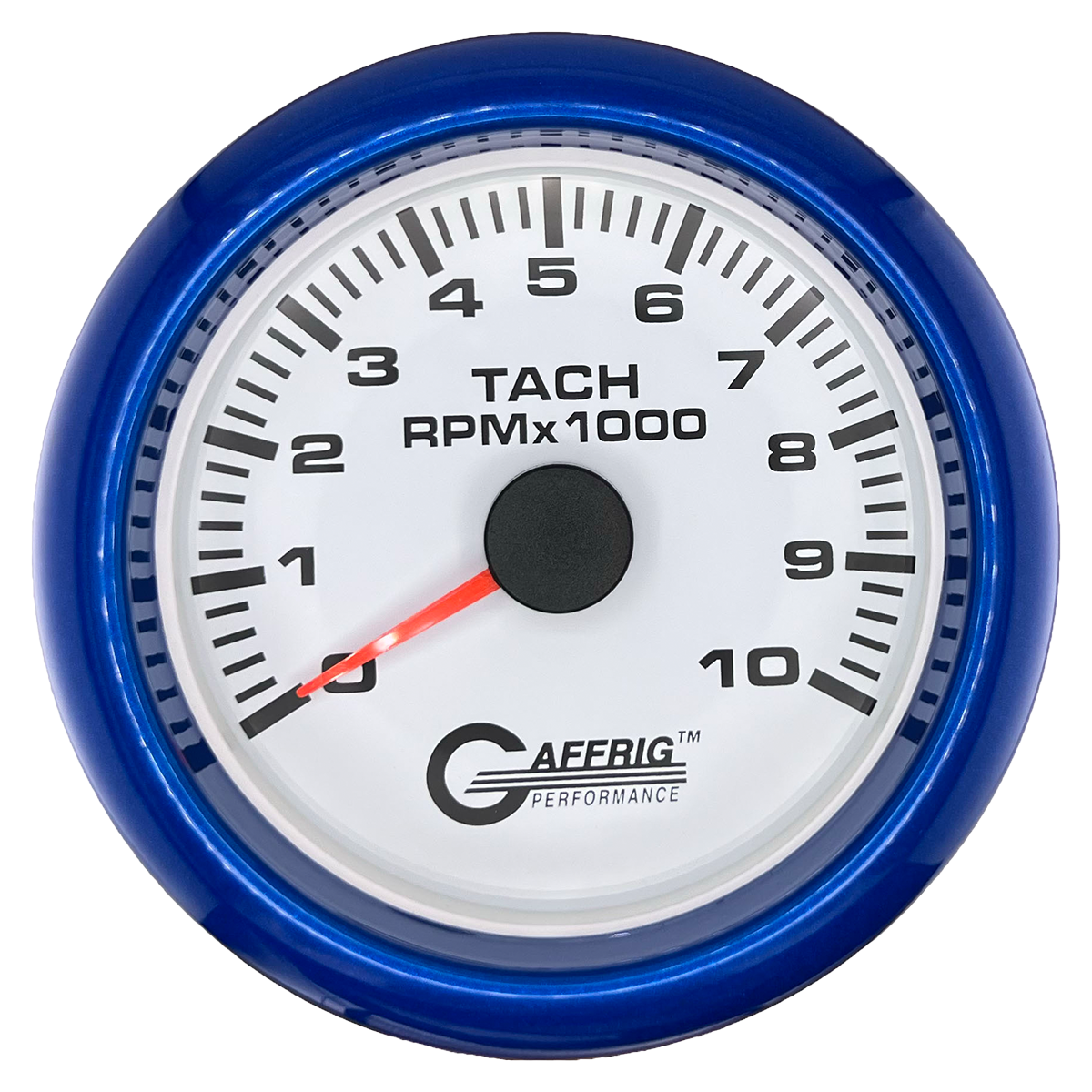 GAFFRIG 3 3/8 INCH TACHOMETER GAUGE 6000, 8000 & 10000 RPM WHITE 10000 / FAT RIM (338) / BLUE