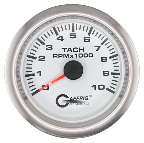 GAFFRIG 3 3/8 INCH TACHOMETER GAUGE 6000, 8000 & 10000 RPM WHITE 10000 / FAT RIM (338) / PLATINUM