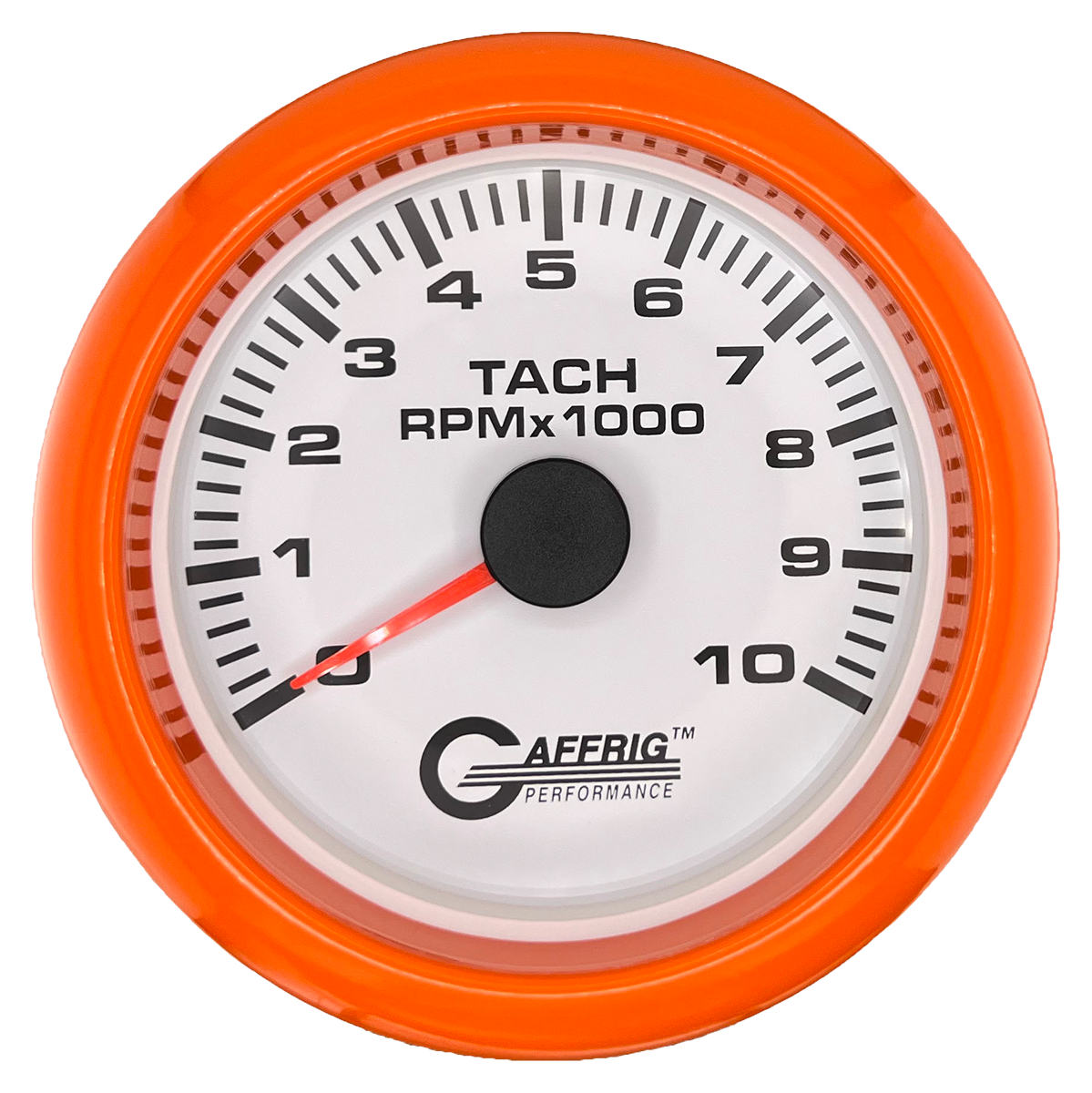 GAFFRIG 3 3/8 INCH TACHOMETER GAUGE 6000, 8000 & 10000 RPM WHITE 10000 / FAT RIM (338) / ORANGE