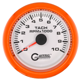 GAFFRIG 3 3/8 INCH TACHOMETER GAUGE 6000, 8000 & 10000 RPM WHITE 10000 / FAT RIM (338) / ORANGE