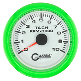 GAFFRIG 3 3/8 INCH TACHOMETER GAUGE 6000, 8000 & 10000 RPM WHITE 10000 / FAT RIM (338) / LIME GREEN