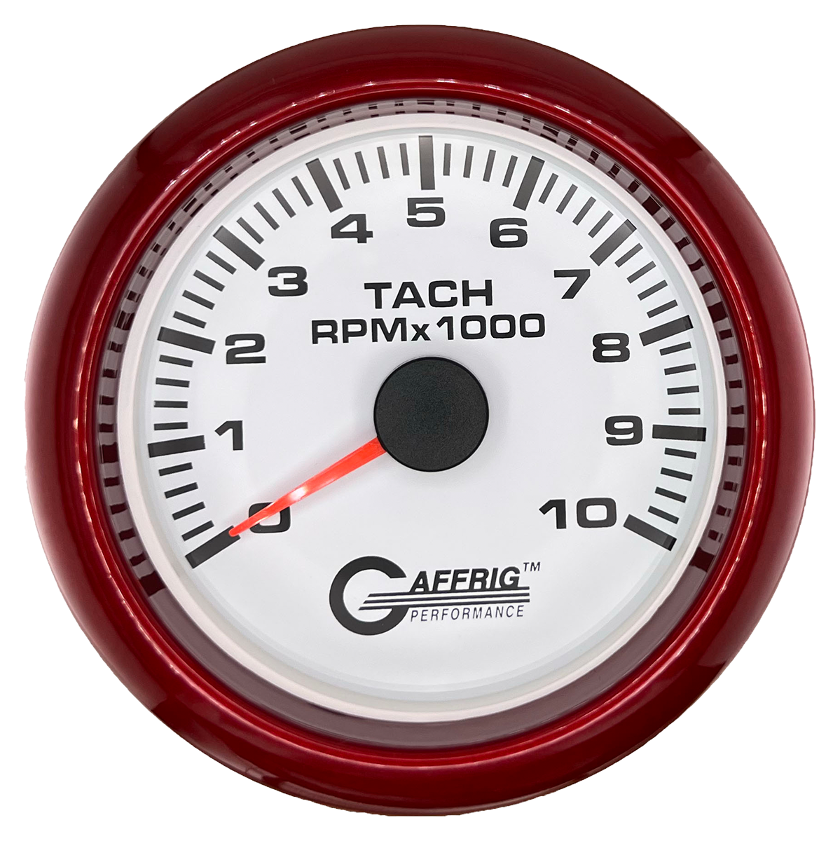 GAFFRIG 3 3/8 INCH TACHOMETER GAUGE 6000, 8000 & 10000 RPM WHITE 10000 / FAT RIM (338) / RED