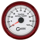 GAFFRIG 3 3/8 INCH TACHOMETER GAUGE 6000, 8000 & 10000 RPM WHITE 10000 / FAT RIM (338) / RED