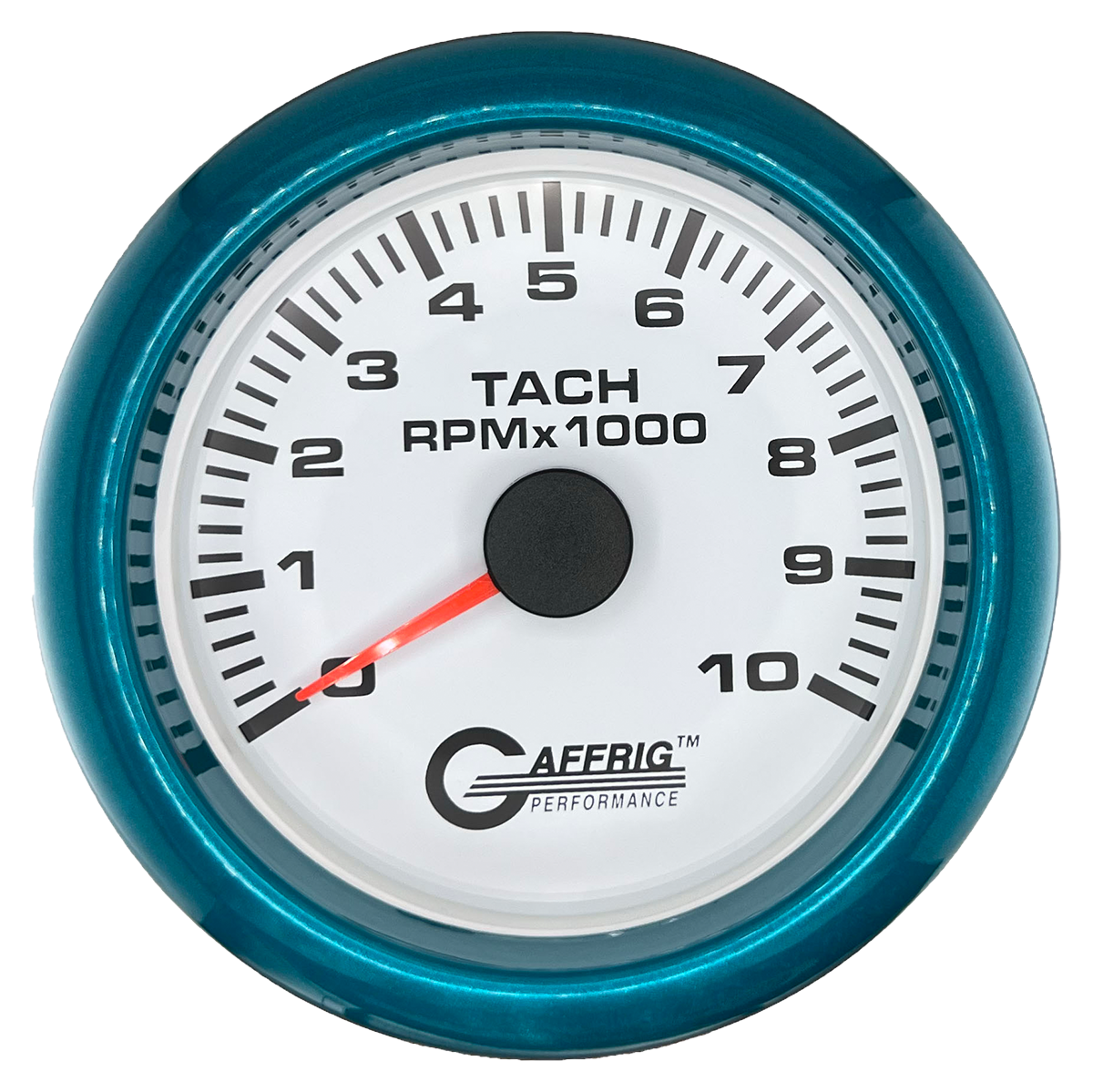 GAFFRIG 3 3/8 INCH TACHOMETER GAUGE 6000, 8000 & 10000 RPM WHITE 10000 / FAT RIM (338) / TEAL