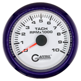 GAFFRIG 3 3/8 INCH TACHOMETER GAUGE 6000, 8000 & 10000 RPM WHITE 10000 / FAT RIM (338) / PURPLE