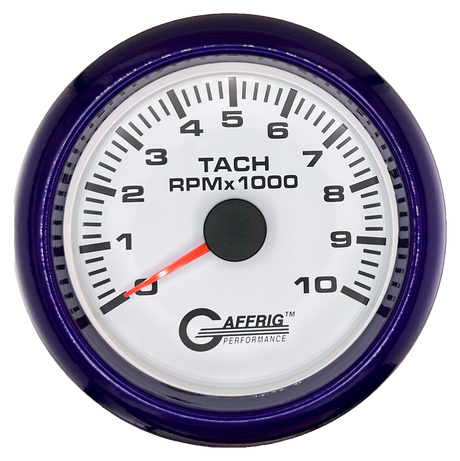 GAFFRIG 3 3/8 INCH TACHOMETER GAUGE 6000, 8000 & 10000 RPM WHITE 10000 / FAT RIM (338) / PURPLE