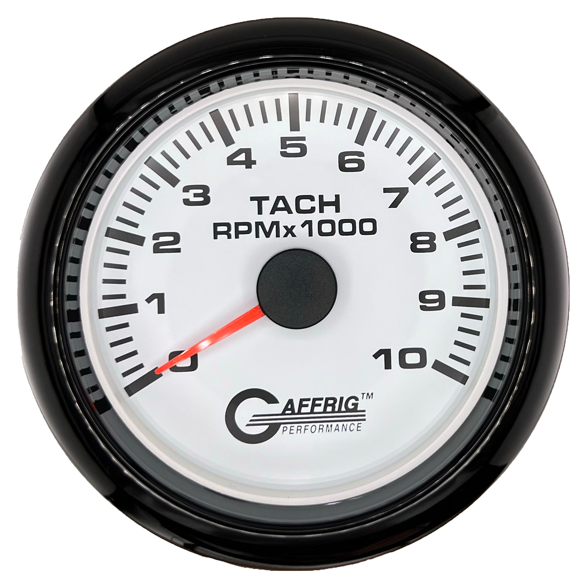 GAFFRIG 3 3/8 INCH TACHOMETER GAUGE 6000, 8000 & 10000 RPM WHITE 10000 / FAT RIM (338) / BLACK