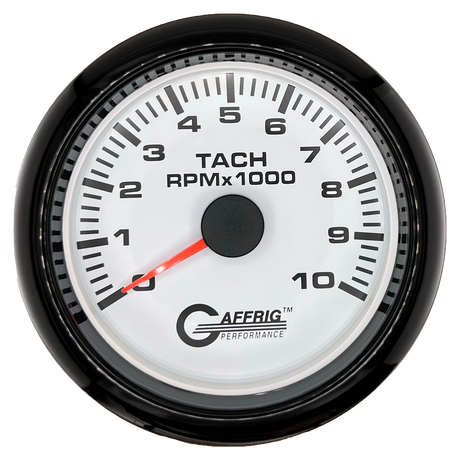 GAFFRIG 3 3/8 INCH TACHOMETER GAUGE 6000, 8000 & 10000 RPM WHITE 10000 / FAT RIM (338) / BLACK