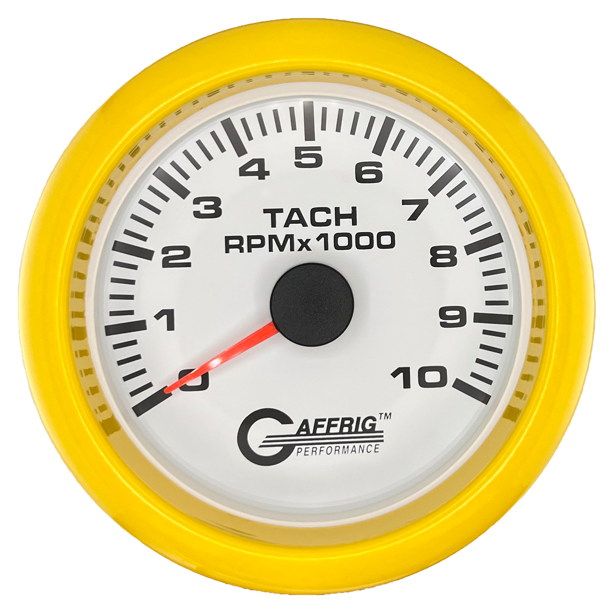 GAFFRIG 3 3/8 INCH TACHOMETER GAUGE 6000, 8000 & 10000 RPM WHITE 10000 / FAT RIM (338) / YELLOW