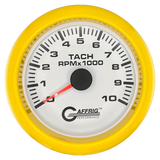 GAFFRIG 3 3/8 INCH TACHOMETER GAUGE 6000, 8000 & 10000 RPM WHITE 10000 / FAT RIM (338) / YELLOW