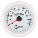 GAFFRIG 3 3/8 INCH TACHOMETER GAUGE 6000, 8000 & 10000 RPM WHITE 10000 / FAT RIM (338) / WHITE