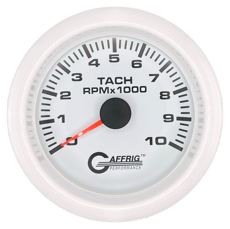 GAFFRIG 3 3/8 INCH TACHOMETER GAUGE 6000, 8000 & 10000 RPM WHITE 10000 / FAT RIM (338) / WHITE