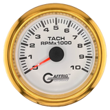 GAFFRIG 3 3/8 INCH TACHOMETER GAUGE 6000, 8000 & 10000 RPM WHITE 10000 / FAT RIM (338) / GOLD